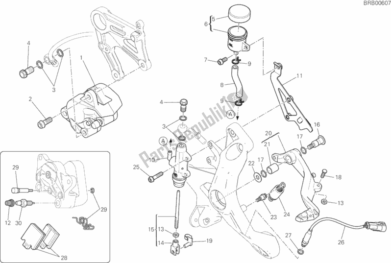 Tutte le parti per il Sistema Frenante Posteriore del Ducati Monster 821 USA 2019